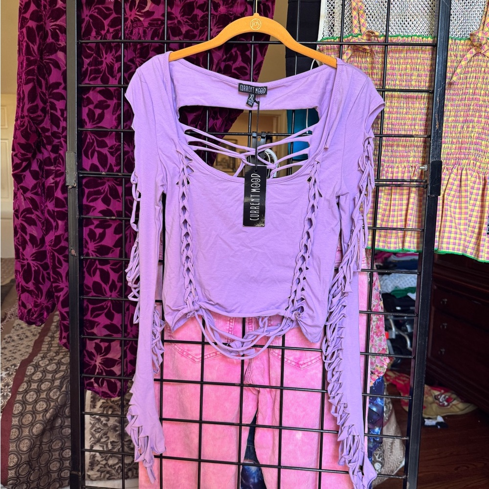 Current Mood Lavender Lace-Up Crop Top